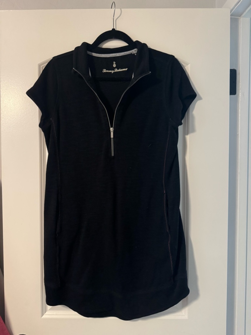 Tommy Bahama Black Short-Sleeve Zip Polo Dress